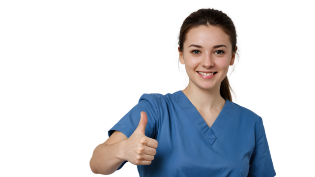 Nurse show thumb up with transparent background.