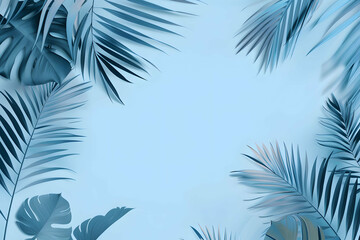 Fototapeta premium Collection of tropical leaves,foliage plant in blue color with space background