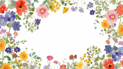 Colorful Floral Frame with White Background