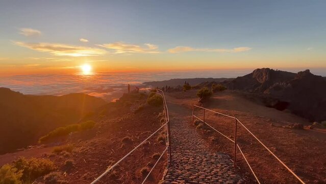 sunrise over the horizon, sunrise over the Pico Ruivo, sunrising over the Madeira island, sunrise over the Atlantic ocean, mountain hiking in the morning 