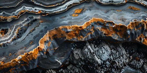 Whispering the Geological History of Planets Smooth Agate Rock Bands Formed by Volcanic Activity. Concept Geological History, Planets, Smooth Agate Rock Bands, Volcanic Activity, Formation of Rocks