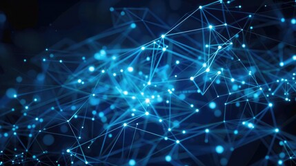 Obraz premium Dark backdrop with bright blue lines and nodes on an abstract cybersecurity map of interconnected data points. Cybersecurity map