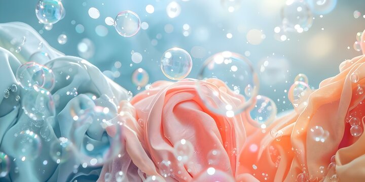 Realistic colored bubbles in AIpowered cleaning and laundry generation. Concept Realistic Bubbles, AI-Powered Cleaning, Laundry Generation, Colored Bubbles, Realistic Design