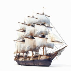 3D vector illustration of vintage sailing ship over white background