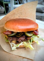 Tasty smashburger with grilled beef and bacon