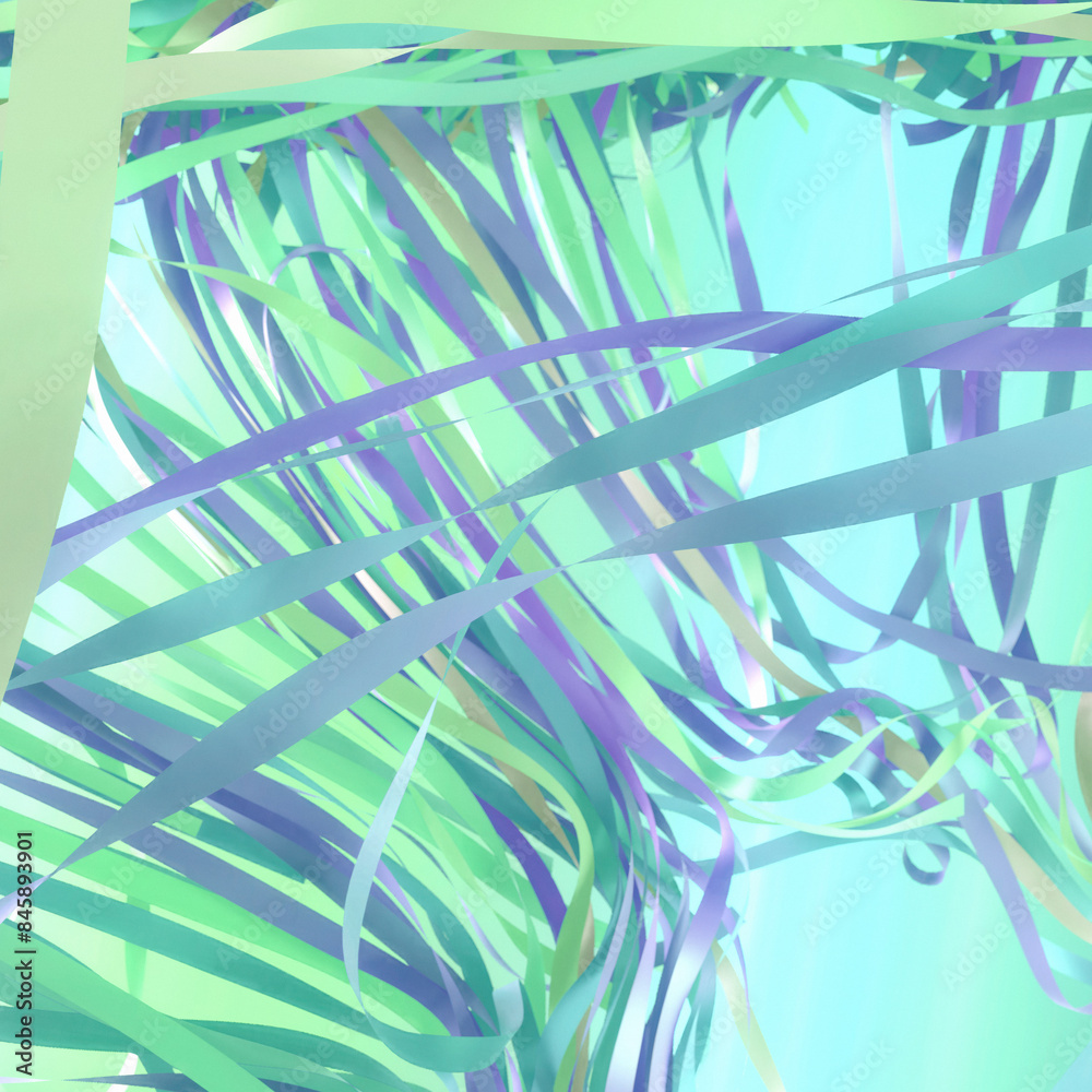 Aufkleber Abstract composition with swirls and flowing lines of flying strips of fabric. 3d rendering digital illustration