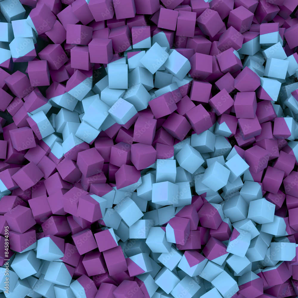 Poster Abstract composition of chaotically scattered cubes. 3d rendering digital illustration