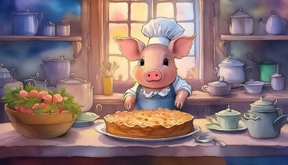 A chef pig in the kitchen 