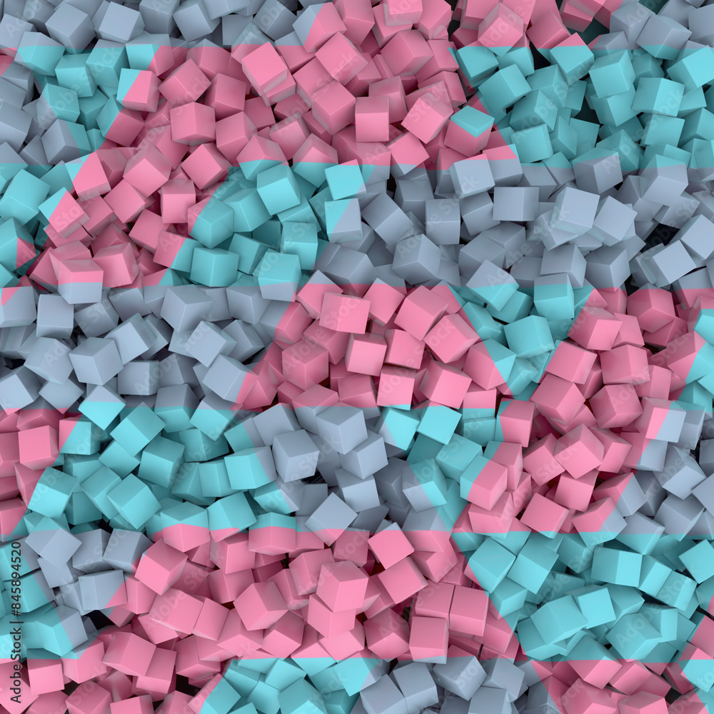 Poster 3d rendering digital illustration of a three-dimensional abstract geometric pattern made up of many small cubes