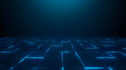 Abstract blue grid perspective design background with lighting. High technology lines landscape connect of future
