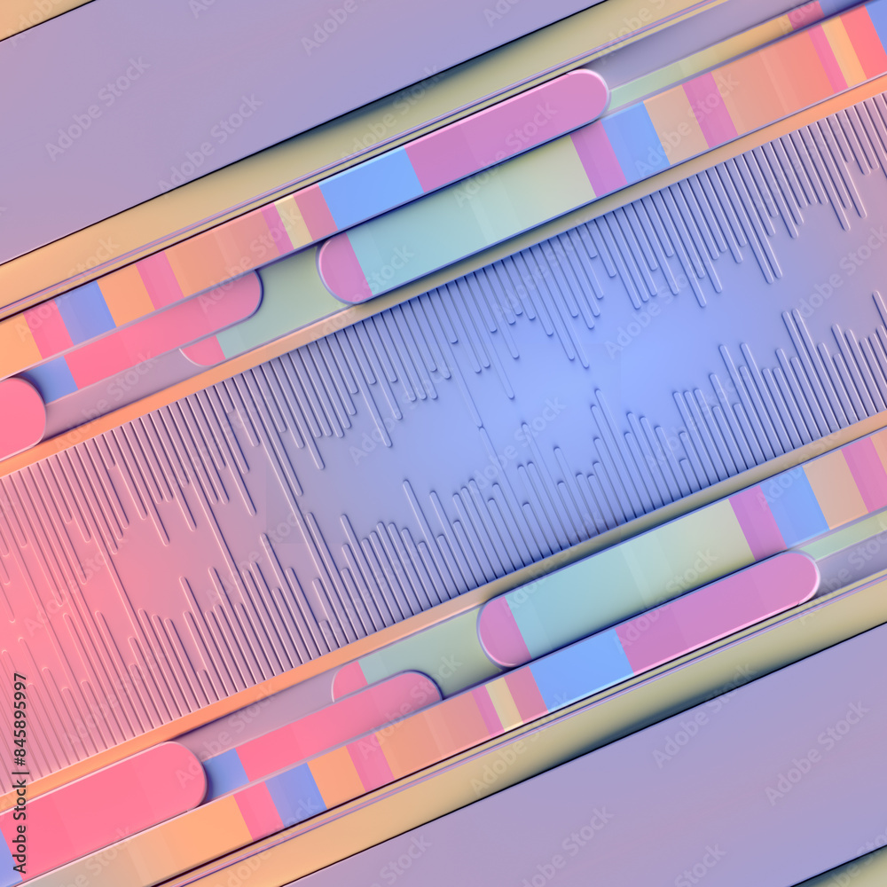 Aufkleber Abstract style digital illustration featuring a series of horizontal lines with a gradient. 3d rendering