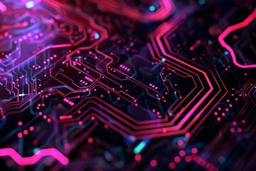 Inspired by electronic circuits, with lines, dots, and patterns imitating electrical pathways and microchips, creating a modern and high-tech visual effect