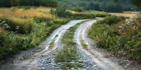 Fototapeta premium Symbolism of a Fork in the Road A Decision Point with Two Diverging Paths. Concept Decision Making, Crossroad Symbolism, Diverging Paths, Life Choices, Fork in the Road