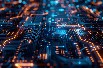 Obraz premium nspired by electronic circuits, with lines, dots, and patterns imitating electrical pathways and microchips, creating a modern and high-tech visual effect
