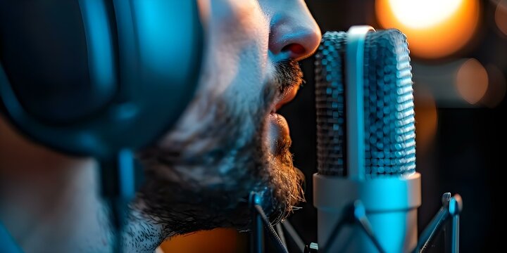 Recording Dubbing with Precision Voiceover Artist in Soundproof Studio. Concept Voiceover Artist, Soundproof Studio, Dubbing, Precision, Recording