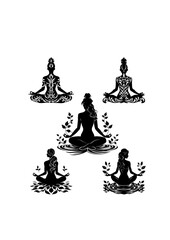 vector silhouette of a girl practicing yoga, lotus pose, meditation, yoga, connection with nature, girl and nature, peace and balance