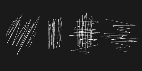 Drawings in black charcoal, chalk or wax pencil on blackboard. doodles and strokes, grunge.