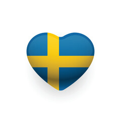 Obraz premium Swedish Flag Shaped as Heart on a White Background. Vector Illustration. 