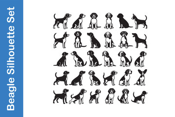 Beagle silhouette Set with editable vector.