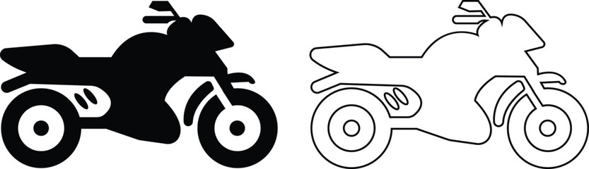 Motorcycle, bike, and motorbike icon set. Side view motorcycle for moped, scooter, roadster, sports, cruiser, touring, scrambler, trial bike, and chopper flat, line isolated on transparent background. © WaQar