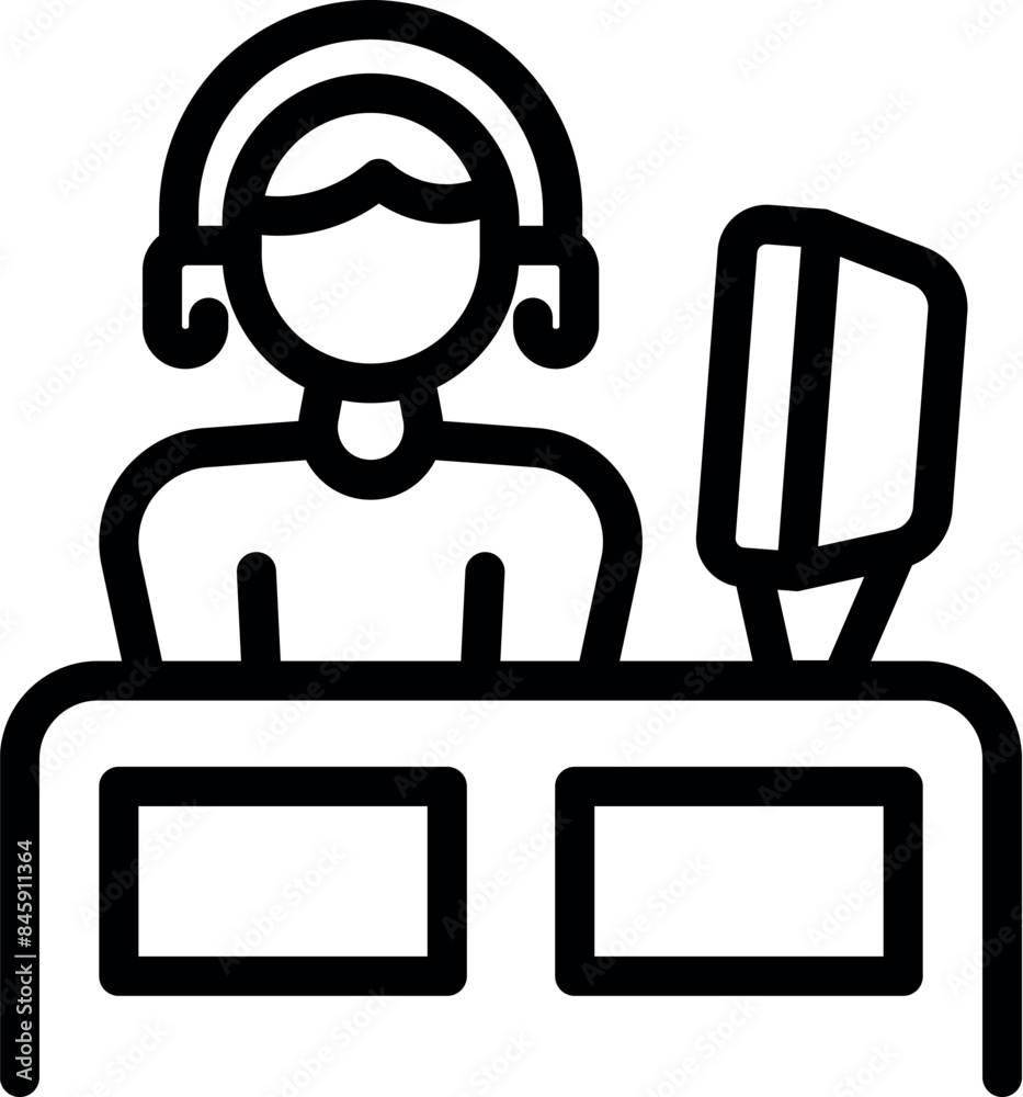 Poster call center operator working at computer with headset providing customer service