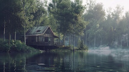 Obraz premium The lakeside cabin