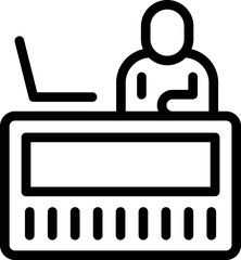Simple line icon of an office worker sitting at their desk using a laptop computer