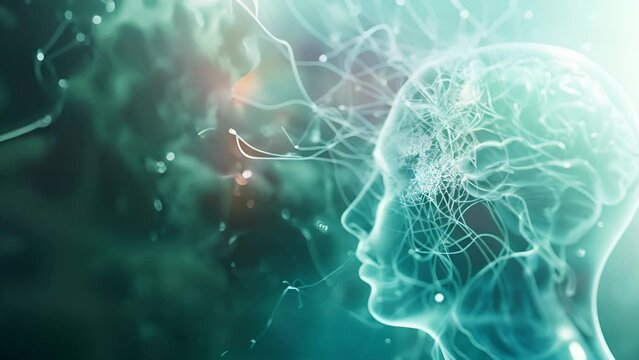 Visualization of brainwaves controlling technology, Neurotechnology of human, Brain-computer interface on background, Futuristic	