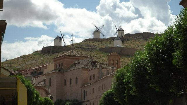 Spain tourism: Windmills of La Mancha, Consuegra, Spain. 