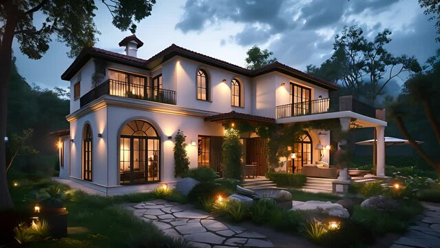 A front view of an ordinary house with an overall warm atmosphere, Extraordinary luxury house	