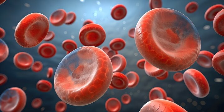 closeup view 3d red blood cells with biconcave disc shape fluid for healthy function human body