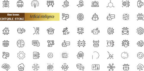 Artificial intelligence and machine learning icon set. Vector graphic illustration