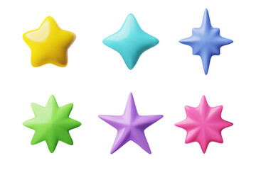 Vector design in the form of a collection of colored 3D stars in cartoon style