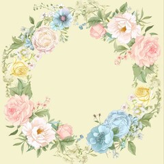 Beautiful and elegant floral frame with pastel colors 