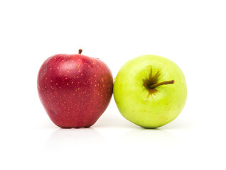 wet red and green apples isolated