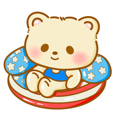 Hand drawn illustration kawaii bear american 4th of july party celebration USA Independence Day Doodle cute animal national isolated elements on white background 