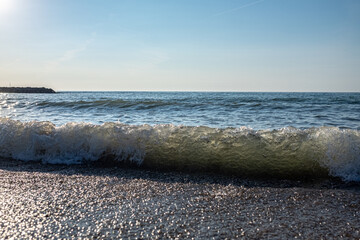 Incoming waves on a beach of Lake Michigan