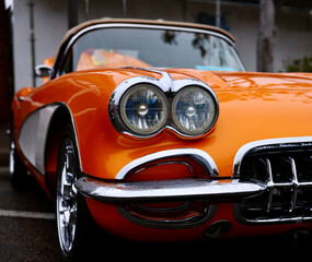 closeup of a classic American car