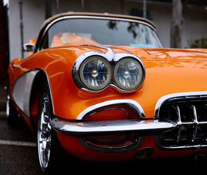 closeup of a classic American car