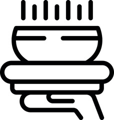 Waiter holding a steaming bowl of soup on a tray line icon