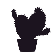 Silhouette of a cactus flower in a pot.Vector graphics.