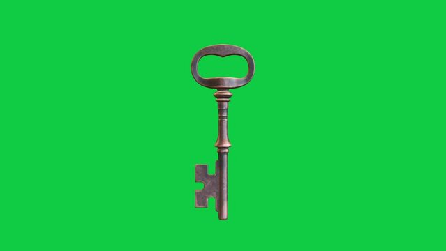 gold old key spin animated 360 green background 