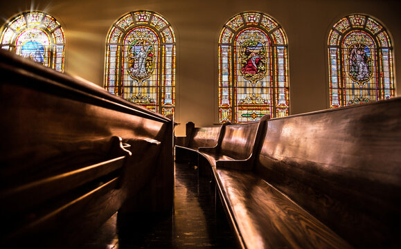 A church with stain glass windows