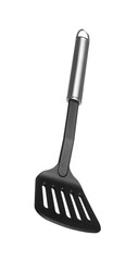One black spatula with metal handle isolated on white