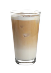 Tasty iced latte in glass isolated on white