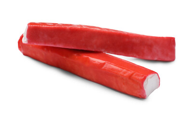 Two tasty crab sticks isolated on white © New Africa