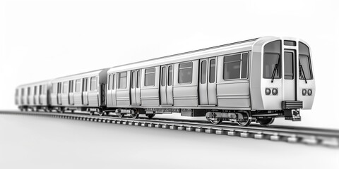 A classic black and white image of a train sitting on a railroad track, ready to depart or arriving at its destination