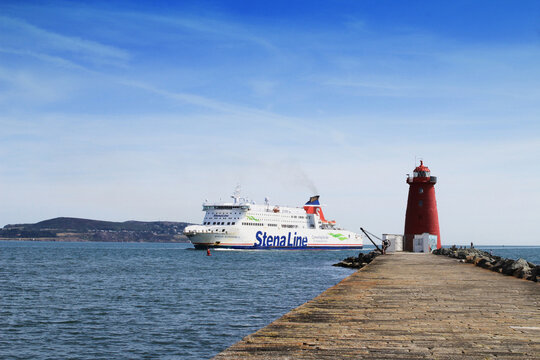 stena car ferry entering Dublin port in Ireland.