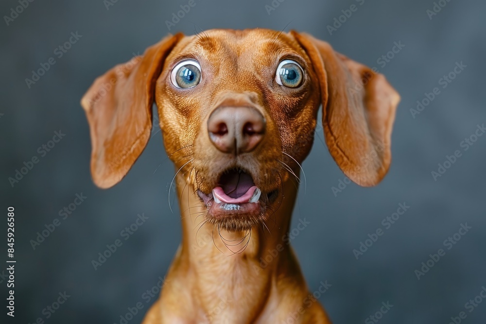 Wall mural dachshund dog looking surprised with wide open eyes and mouth agape in a startled expression - Wall murals