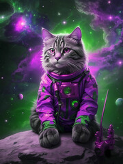 Naklejka premium Abstract fantasy book cover concept with cat astronaut in space